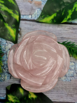 Gemstone Rose Quartz hand carved rose flower carvings - ONE PIECE ONLY - 3 inches and 190 gms (0.42 lb)