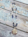 Mala in selenite, sodalite and druzy necklace | gemstone  / crystal jewelry | Mother's Day / Birthday / Anniversary / Valentine's Day gift