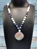 Mala in selenite, sodalite and druzy necklace | gemstone  / crystal jewelry | Mother's Day / Birthday / Anniversary / Valentine's Day gift