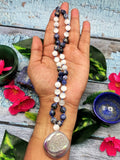 Mala in selenite, sodalite and druzy necklace | gemstone  / crystal jewelry | Mother's Day / Birthday / Anniversary / Valentine's Day gift