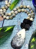 Unique mala in dendtritic opal and black onyx jasper necklace | gemstone/crystal jewelry | Mother's Day/Birthday/Anniversary/Valentine's Day gift