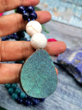 Druzy pendant 108 bead necklace with multiple gemstone beads