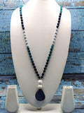 Druzy pendant 108 bead necklace with multiple gemstone beads