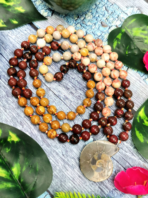 Ammonite pendant 108 bead gemstone necklace with multiple natural stones