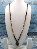 Ammonite pendant 108 bead gemstone necklace with multiple natural stones