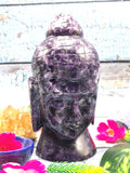 Lepidolite Buddha face / head handmade carving of serene and meditating Lord Buddha - crystal home decor - 7 inches and 1.53 kg (3.37 lb)
