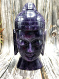 Buddha face / head in lepiodolite gemstone - handmade carving of serene and meditating Lord Buddha - crystal home decor - 6 inches and 1.51 kg (3.32 lb)