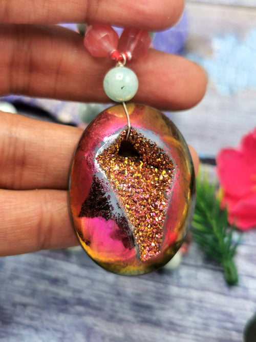 Multi-stone 108 bead necklace with Druzy pendant | gemstone/crystal jewelry | Mother's Day/Anniversary/Engagement/Birthday gift