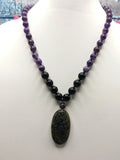 Unique black onyx and amethyst necklace with labradorite floral pendant | gemstone/crystal jewelry | Mother's Day/Birthday/Valentine's gift