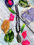 Unique black onyx and amethyst necklace with labradorite floral pendant | gemstone/crystal jewelry | Mother's Day/Birthday/Valentine's gift