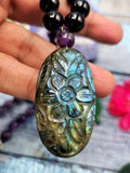 Unique black onyx and amethyst necklace with labradorite floral pendant | gemstone/crystal jewelry | Mother's Day/Birthday/Valentine's gift