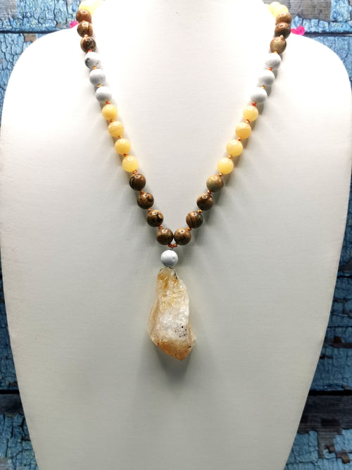 Unique picture jasper, calcite and howlite necklace with citrine pendant | gemstone/crystal jewelry | Mother's Day/Birthday/Valentine's gift
