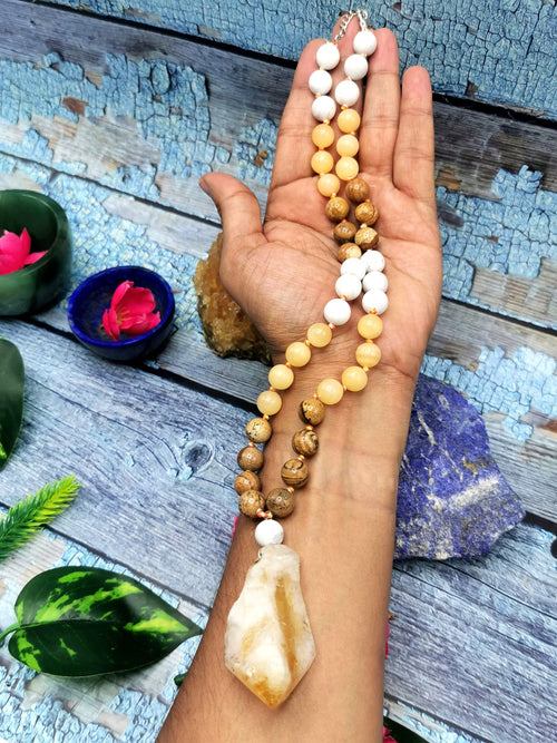 Unique picture jasper, calcite and howlite necklace with citrine pendant | gemstone/crystal jewelry | Mother's Day/Birthday/Valentine's gift