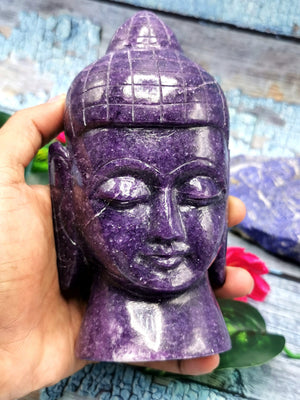 Lepidolite Buddha head - 6 inches , 1.15 kg - Home decor / Crystal Healing