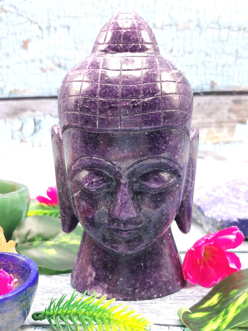 Lepidolite Buddha head - 6 inches , 1.15 kg - Home decor / Crystal Healing