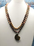 Ammonite pendant 108 bead gemstone necklace with multiple natural stones