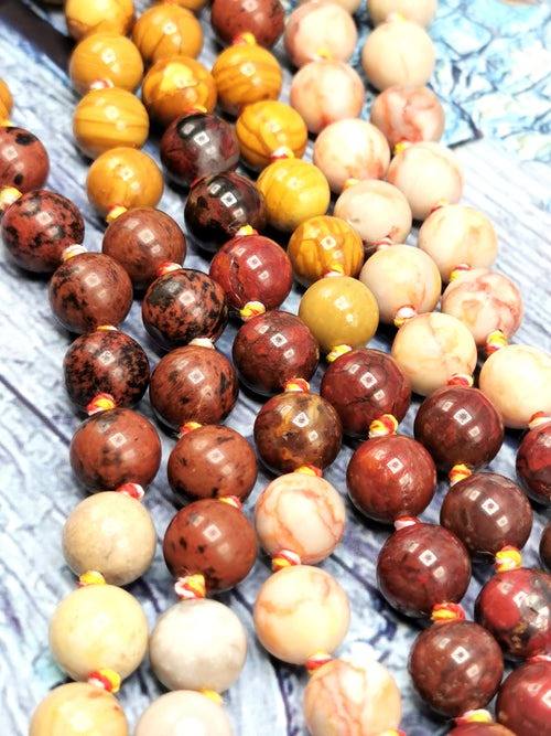Ammonite pendant 108 bead gemstone necklace with multiple natural stones