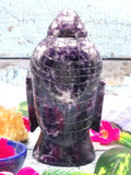 Lepidolite Buddha face / head handmade carving of serene and meditating Lord Buddha - crystal home decor - 7 inches and 1.53 kg (3.37 lb)