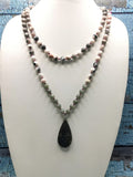 Unique multi-stone 108 bead necklace with labradorite floral pendant | gemstone/crystal jewelry | Mother's Day/Anniversary/Birthday gift
