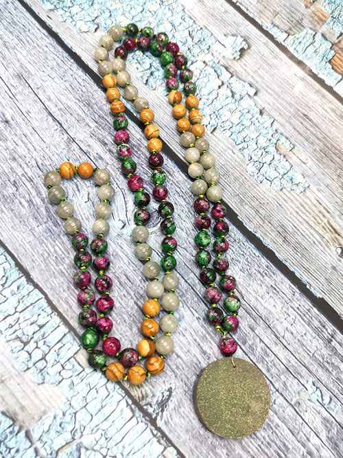 108 bead multi-stone necklace with druzy pendant | gemstone/crystal jewelry | Mother's Day/Anniversary/Engagement/Birthday gift