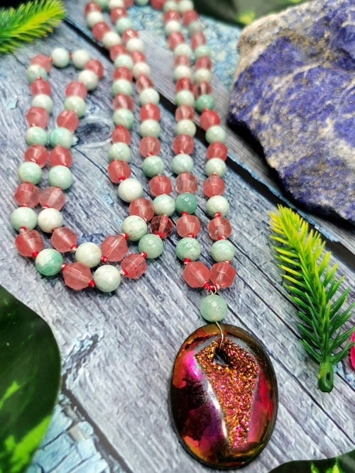 Multi-stone 108 bead necklace with Druzy pendant | gemstone/crystal jewelry | Mother's Day/Anniversary/Engagement/Birthday gift