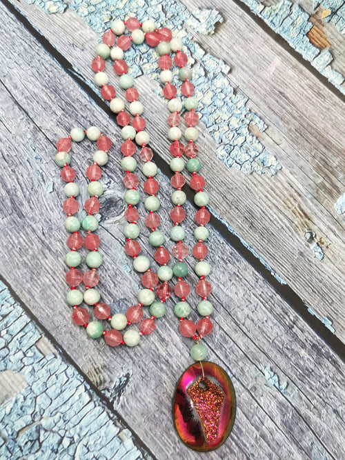 Multi-stone 108 bead necklace with Druzy pendant | gemstone/crystal jewelry | Mother's Day/Anniversary/Engagement/Birthday gift