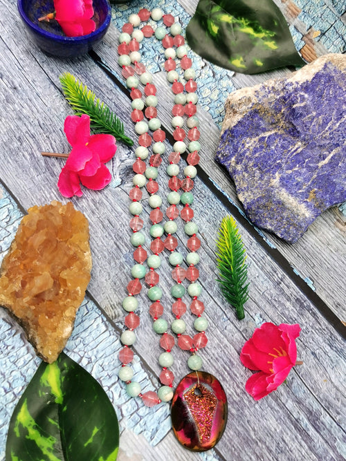 Multi-stone 108 bead necklace with Druzy pendant | gemstone/crystal jewelry | Mother's Day/Anniversary/Engagement/Birthday gift