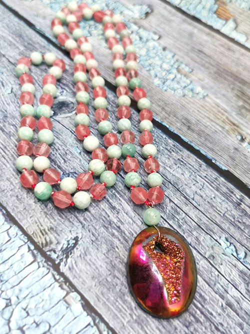 Multi-stone 108 bead necklace with Druzy pendant | gemstone/crystal jewelry | Mother's Day/Anniversary/Engagement/Birthday gift