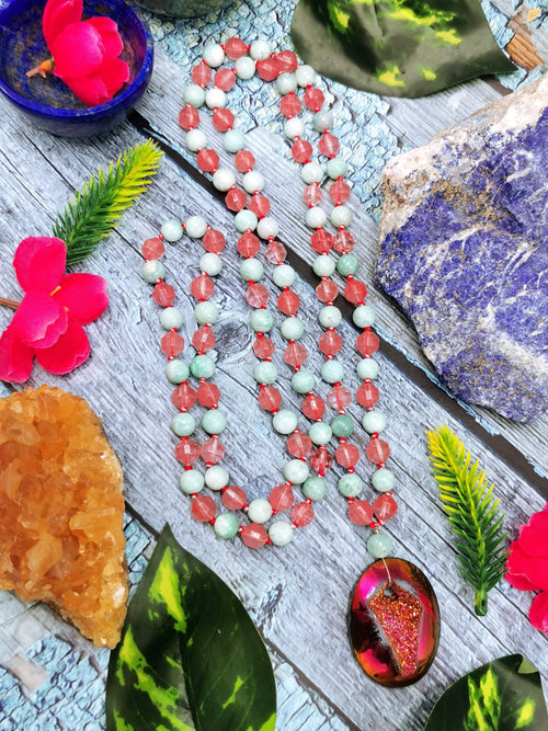 Multi-stone 108 bead necklace with Druzy pendant | gemstone/crystal jewelry | Mother's Day/Anniversary/Engagement/Birthday gift