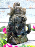 Carving of Lord Shiva made with Labradorite stone - Lord Shivshankar in crystals and gemstones | Reiki/Chakra/Healing/Energy - 6 inches and 1.16 kgs