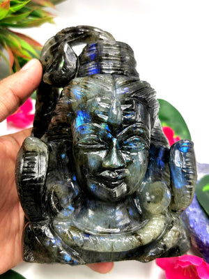 Labradorite Carving of Lord Shiva Handmade 5 inches and 1.04 kgs