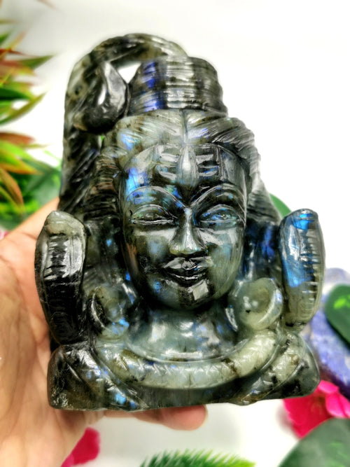 Labradorite Carving of Lord Shiva Handmade 5 inches and 1.04 kgs