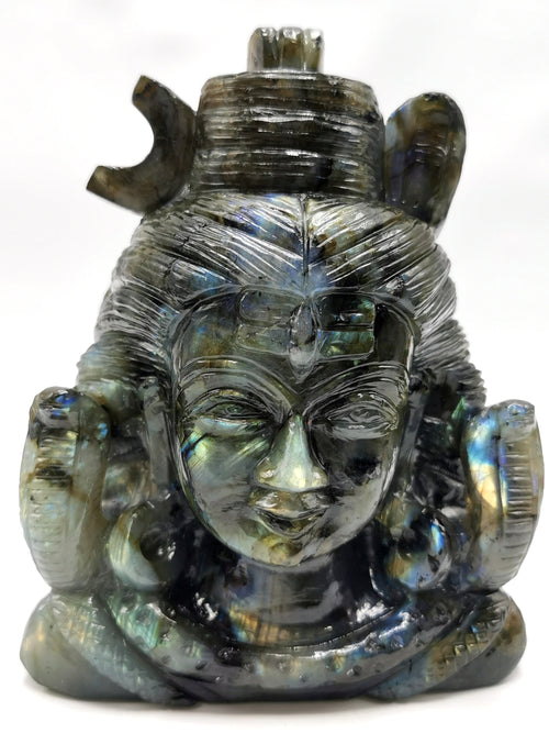 Gemstone Labradorite Shiva carving  - Lord Shivshankar in crystals and gemstones | Reiki/Chakra/Healing/Energy - 6 inches and 1.85 kgs