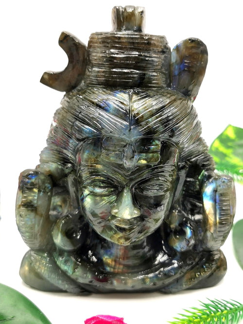 Gemstone Labradorite Shiva carving  - Lord Shivshankar in crystals and gemstones | Reiki/Chakra/Healing/Energy - 6 inches and 1.85 kgs