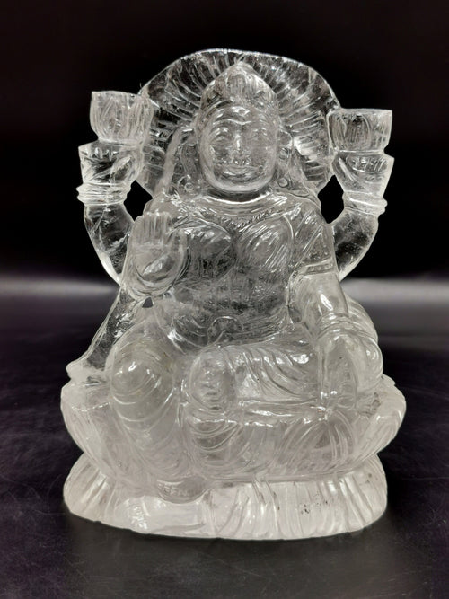Laxmi handmade carving in clear quartz - 4.5 inches and 695 gms (1.53 lb) - Gemstone/crystal carvings for home decor