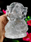 Laxmi handmade carving in clear quartz - 4.5 inches and 695 gms (1.53 lb) - Gemstone/crystal carvings for home decor