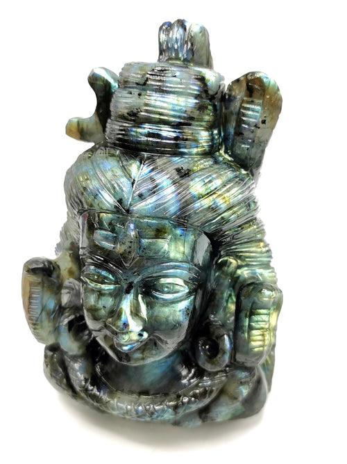 Handmade Shiva Carving in Labradorite Gemstone - Lord Shivshankar in crystals and gemstones | Reiki/Chakra/Healing/Energy - 6 inches and 1.55 kgs