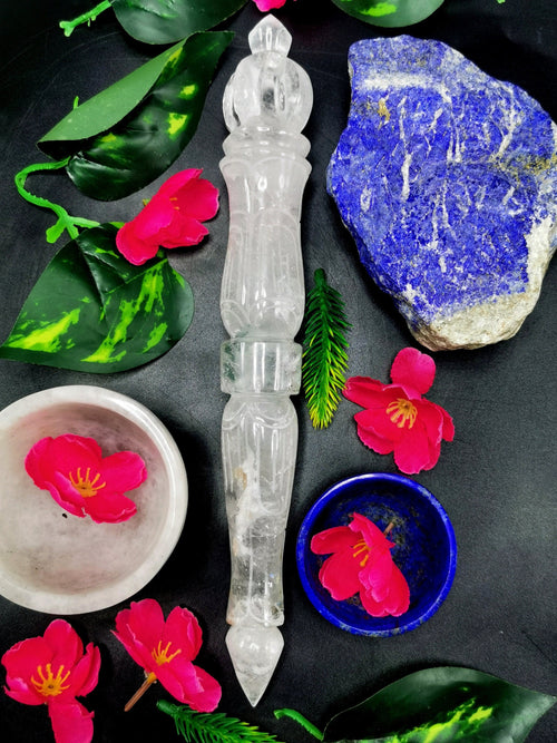 Clear Quartz (Spathik) carving of a traditional phurba - Carvings in gemstones and crystals - 10 inches and 330 gms (0.73 lb)