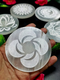 Coasters made with Selenite - set of 5 - home decor carvings in gemstones and crystals - 3 inches and total weight 430 gms (0.95 lb)