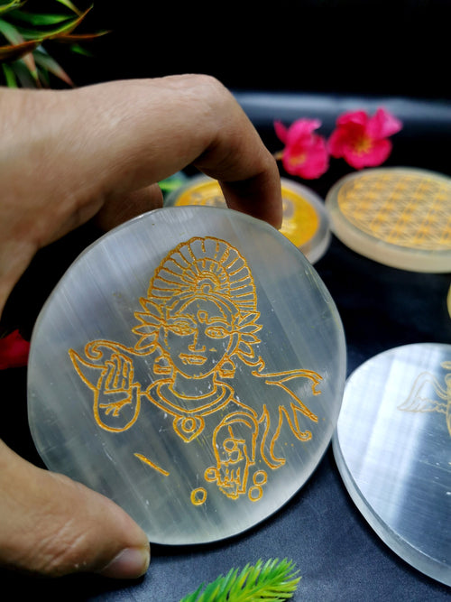 Selenite coaster set of 5 - home decor carvings in gemstones and crystals - 3 inches and total weight 440 gms (0.97 lb)