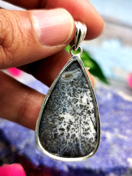 Dendritic Agate Pendant in 925 Sterling Silver-crystal/gemstone jewelry |Mother's Day/birthday/engagement/wedding/anniversary gift