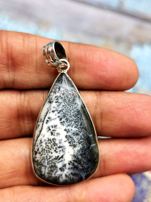 Dendritic Agate Pendant in 925 Sterling Silver-crystal/gemstone jewelry |Mother's Day/birthday/engagement/wedding/anniversary gift