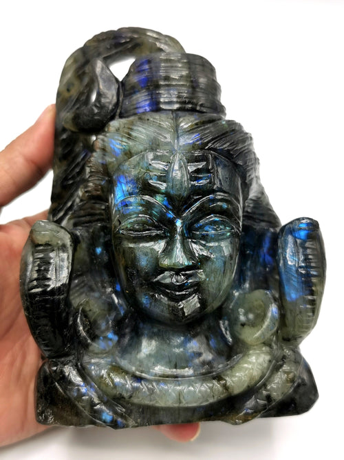 Labradorite Carving of Lord Shiva Handmade 5 inches and 1.04 kgs