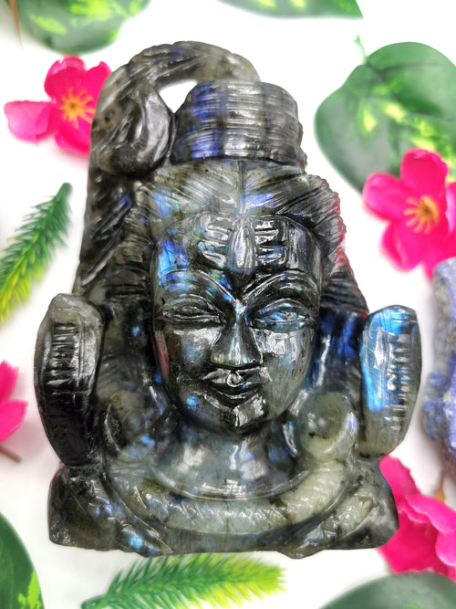 Labradorite Carving of Lord Shiva Handmade 5 inches and 1.04 kgs