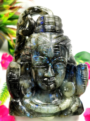 Labradorite Carving of Lord Shiva Handmade 5 inches and 1.04 kgs