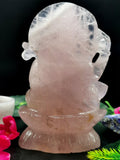 Saraswati carving in rose quartz stone - Goddess of Learning idol/statue in gemstones and crystals -6.5 in and 1.28 kgs (2.82 lb)