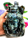 Handmade Shiva Carving in Labradorite Gemstone - Lord Shivshankar in crystals and gemstones | Reiki/Chakra/Healing/Energy - 6 inches and 1.55 kgs