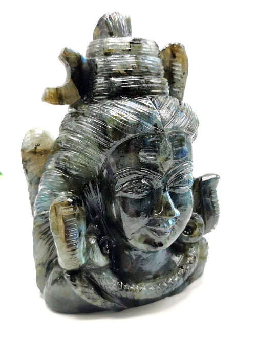 Handmade Shiva Carving in Labradorite Gemstone - Lord Shivshankar in crystals and gemstones | Reiki/Chakra/Healing/Energy - 6 inches and 1.55 kgs