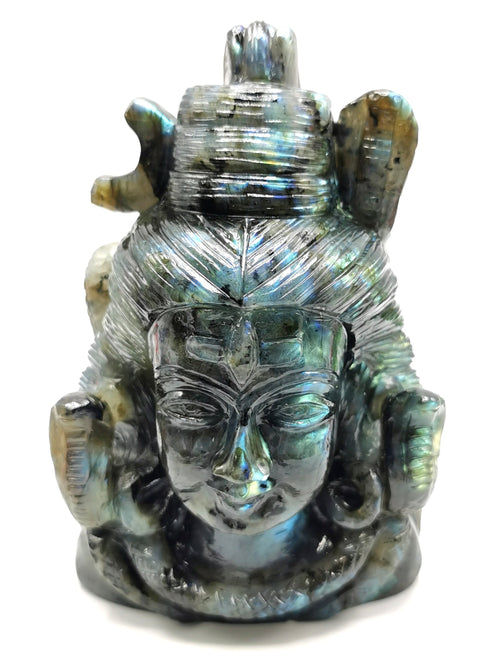 Handmade Shiva Carving in Labradorite Gemstone - Lord Shivshankar in crystals and gemstones | Reiki/Chakra/Healing/Energy - 6 inches and 1.55 kgs