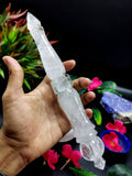 Clear Quartz (Spathik) carving of a traditional phurba - Carvings in gemstones and crystals - 10 inches and 330 gms (0.73 lb)